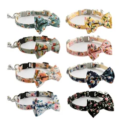 Collar floral con lazo para perro y gato – Algodón azul rosa
