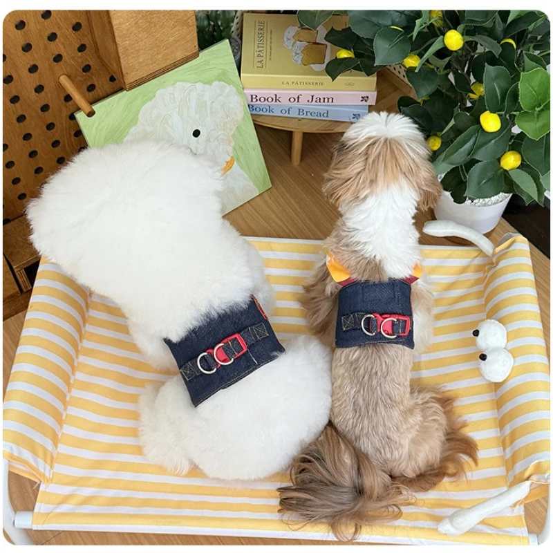 Lindo mascota tracción 1/Pic ropa para mascotas gato Teddy chaleco andador a rayas Yorkshire puede tirar vaquero chaleco perro arnés Accesorios