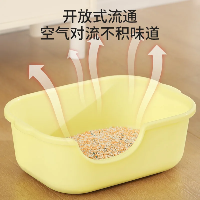Caja de arena Extra grande para gatos, inodoro Extra grande abierto a prueba de salpicaduras para mascotas, caja de arena semicerrada para gatos, suministros para mascotas - imagen 3