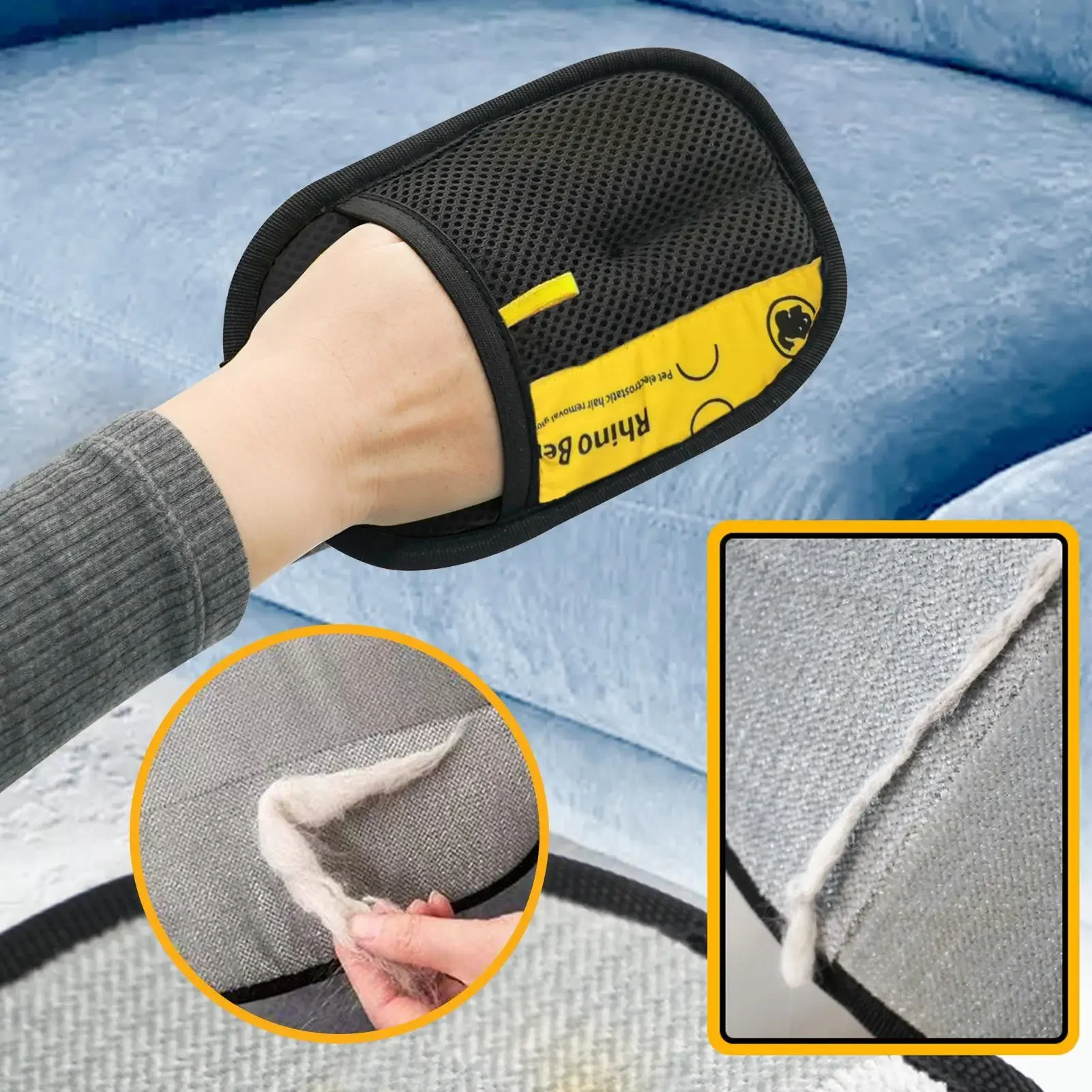 Guantes de aseo para gatos, cepillo electrostático para depilación de mascotas, para limpiar sofá, alfombras, ropa, removedor de pelo de mascotas de doble cara, 2 uds. - imagen 5