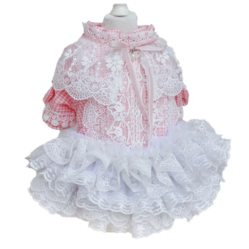 Vestido de princesa de encaje hecho a mano para perros y gatos vestido rosa estilo Lolita para perros pequeños vestido de novia para Chihuahua, Bichon Frise - imagen 5
