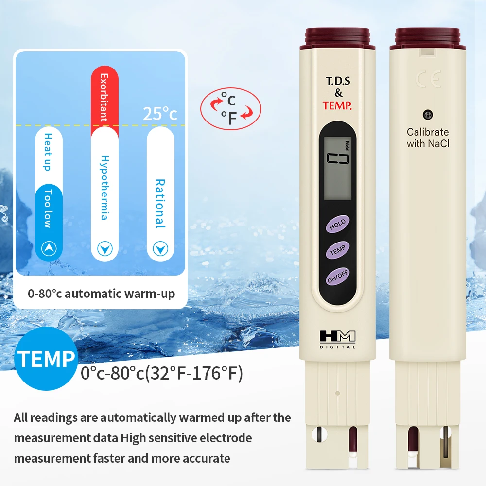 Probador de Calidad del Agua 2 en 1, pluma de prueba de temperatura TDS portátil, pantalla LCD, sonda de aleación de titanio para piscinas de acuarios de agua potable - imagen 3