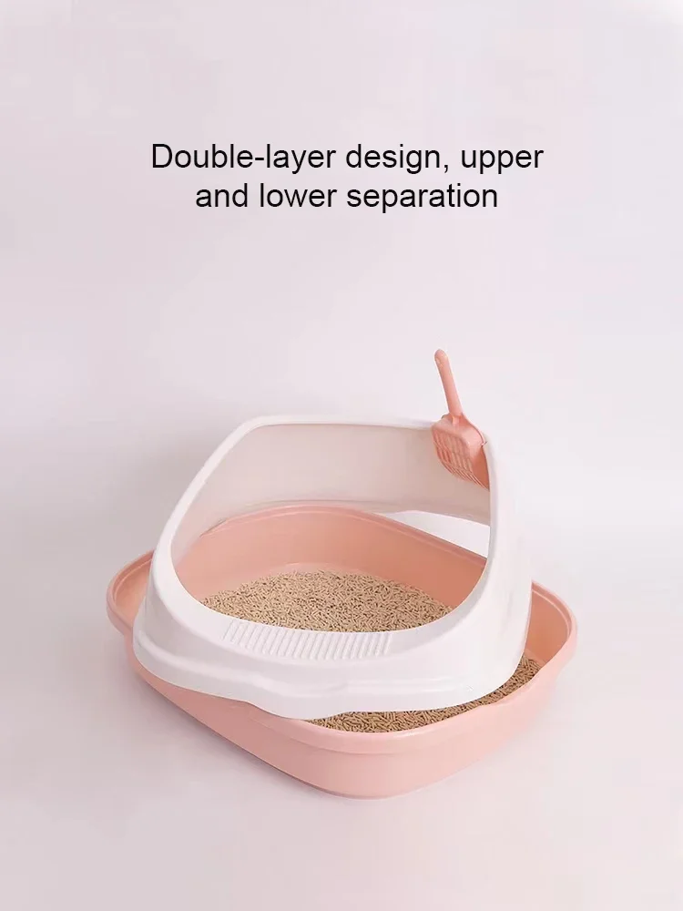 Caja de arena para gatos con cuchara, inodoro para mascotas, antisalpicaduras, bandeja para perros, inodoro limpio para gatitos y perros, caja de arena de plástico para gatos para el hogar - imagen 5