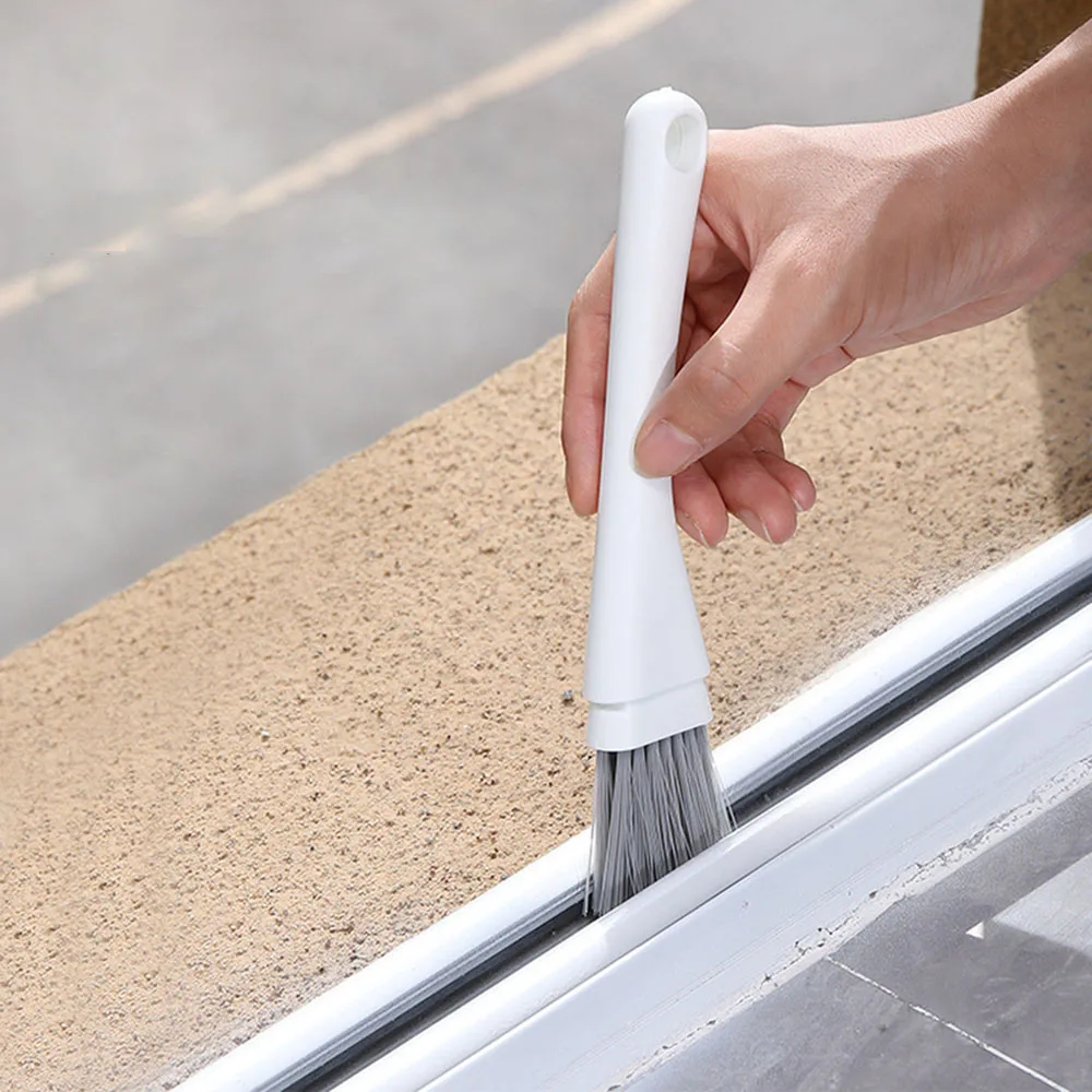 Cepillo multifuncional para ranuras de ventanas, limpiador para puertas/ventanas y huecos de azulejos con cabezal de cepillo estrecho y raspador