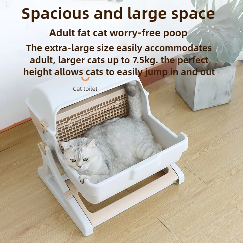 Caja de arena para gatos cerrada semiautomática con cubo basculante, caja de arena para gatos de gran capacidad, inodoro bonito de lujo para mascotas, suministros para mascotas