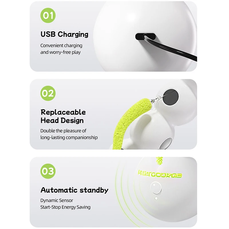 Palo interactivo inteligente para gatos Pro con cola de prey reemplazable, adecuado para la durabilidad del oscilación automática en hogares múltiples para gatos