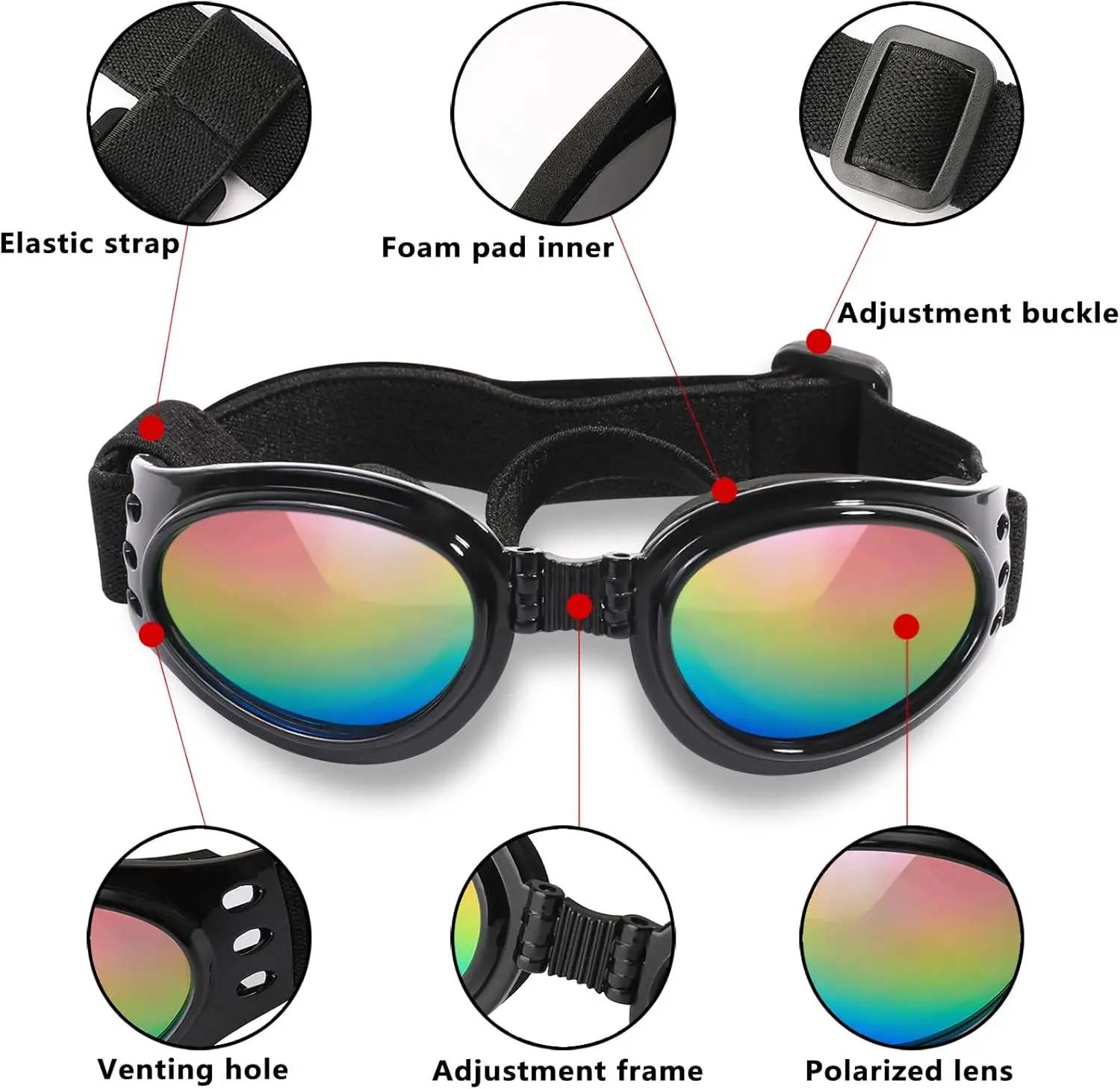 Gafas de sol para perros, gafas para perros medianos y grandes, protección contra la niebla y el viento, gafas para mascotas con correa ajustable para senderismo en coche - imagen 3