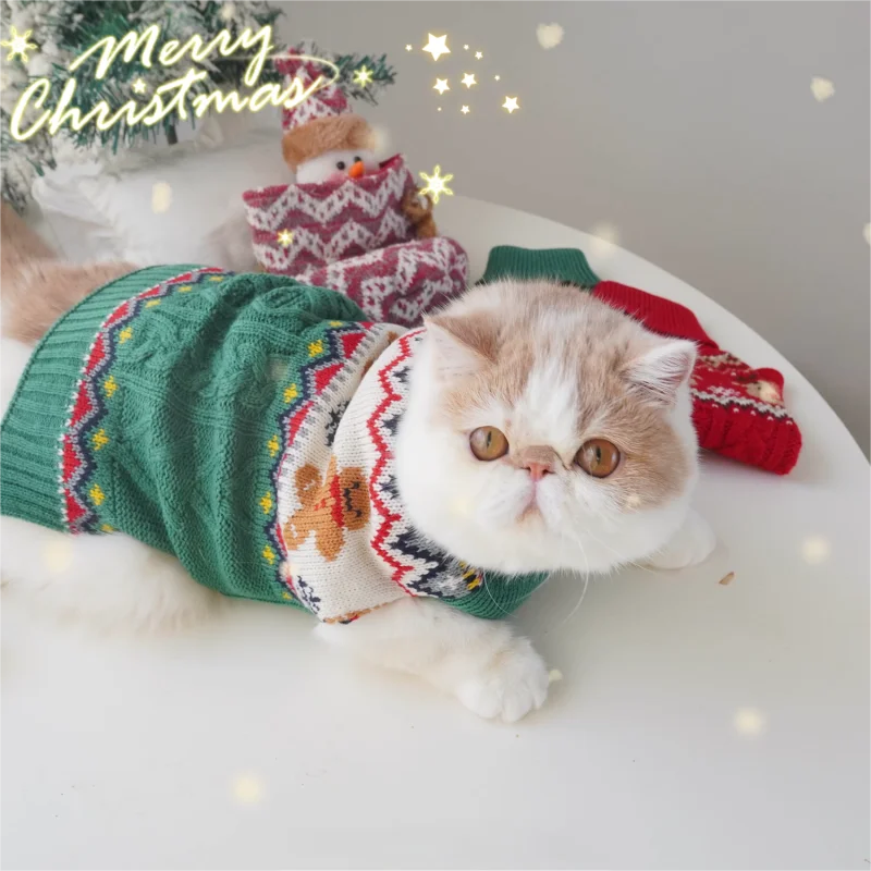 Suéter navideño para perros pequeños, ropa de invierno para perros, jerséis de punto con estampado de moda para cachorros, suéter cálido y suave para gatos, disfraz para mascotas - imagen 2