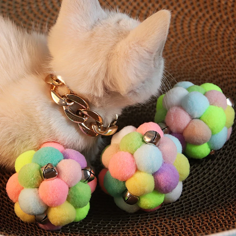 Juguetes Divertidos para gatos, Bola de felpa elástica, gatito, bolas interactivas de campana, juguetes suaves y elásticos para masticar, accesorios para mascotas - imagen 3