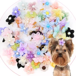 Lazos florales con perlas para el pelo de perros pequeños y duraderos