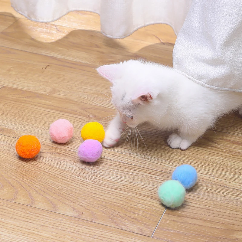 Pelota de felpa elástica para gatos, juguete interactivo colorido creativo de 3,5 CM, 12 unids/caja - imagen 3