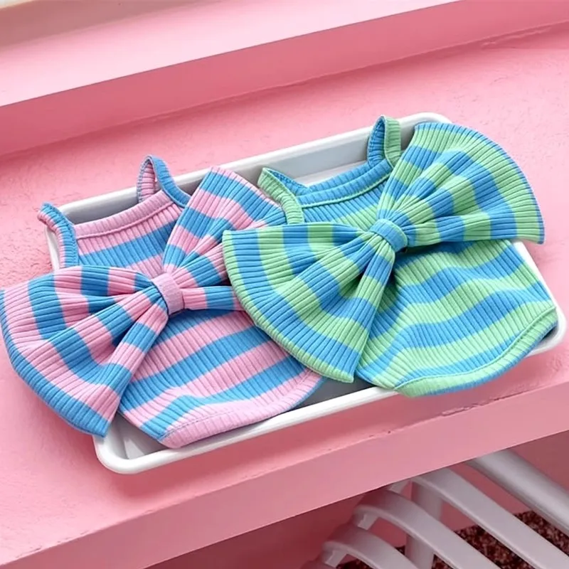 Falda de princesa con lazo para perro, ropa de verano para mascotas, bonito vestido con tirantes para cachorro, vestidos de gato a rayas a la moda, ropa para perros Chihuahua