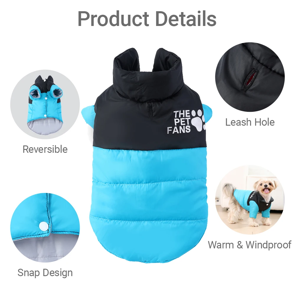 Ropa Reversible de invierno para perros pequeños y medianos, abrigo para cachorros a prueba de viento para clima frío, disfraz para Chihuahua Yorkie Pug, chaqueta - imagen 3
