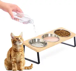 Comedero y bebedero inclinados para gatos - 3 tazones de acero