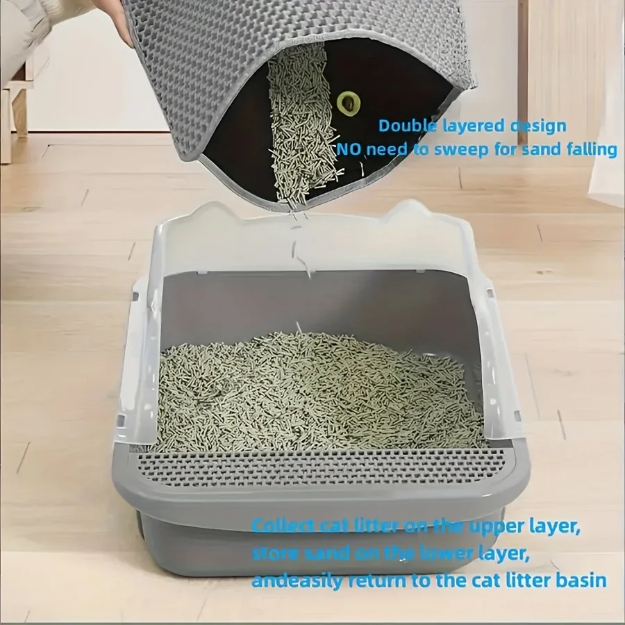 Estera de arena para gatos de 60x90Cm, almohadilla de arena para gatos de doble capa, impermeable, antideslizante, filtro de cuenco de arena, estera para caja de arena, productos para gatos - imagen 2