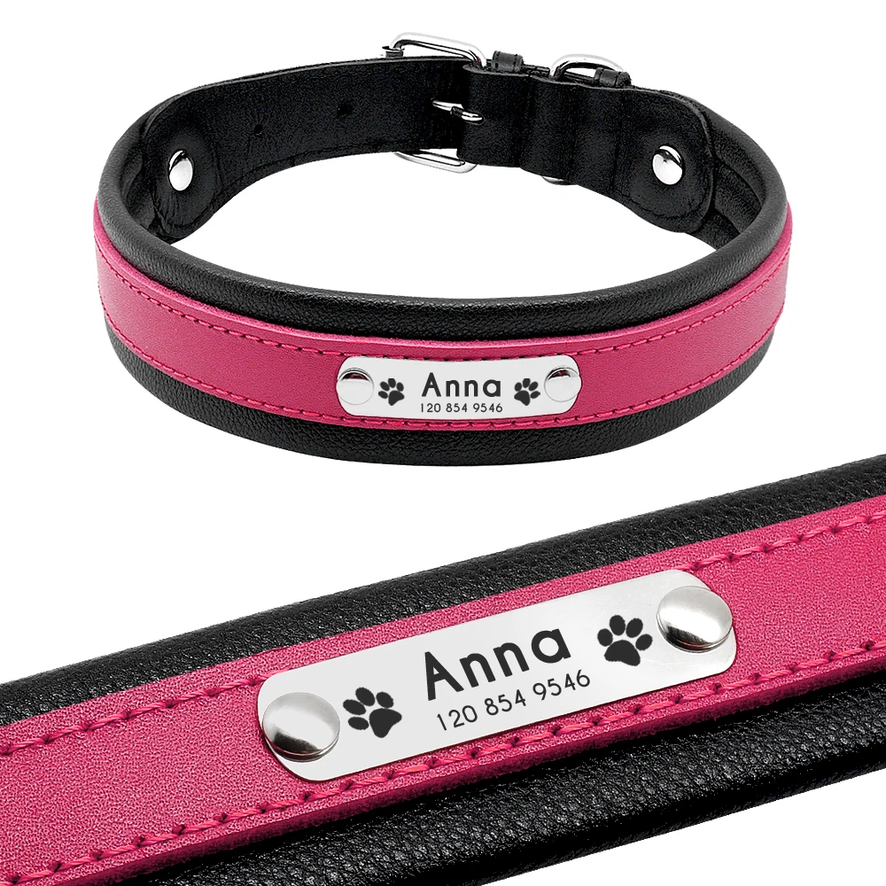 Collar de perro de cuero acolchado duradero, Collar de perro grande personalizado, Collar de pata con nombre de mascota personalizado, suave para perros medianos y grandes Pitbull - imagen 2
