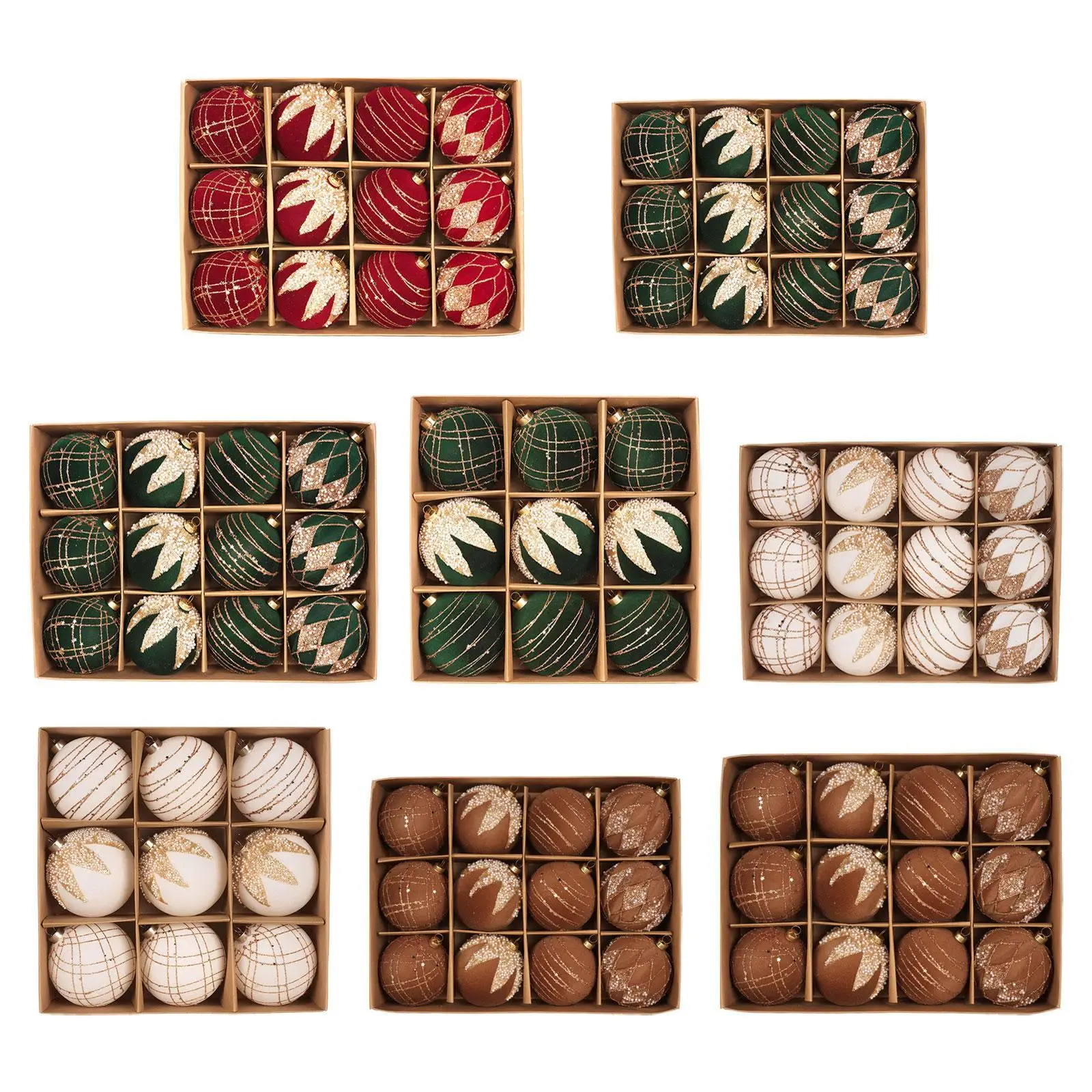 Bolas de Navidad flocadas, adornos, colgantes de bolas, decoraciones ligeras para árboles de Navidad para celebración de patio, restaurante interior