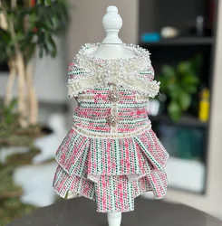 Vestidos a rayas de Tweed para perros pequeños, vestido de princesa para perros, vestido de boda para mascotas, ropa Formal para fiesta de cumpleaños para cachorros, traje de invierno para perros