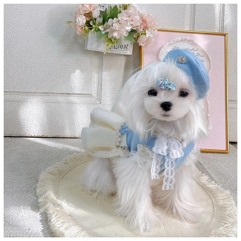 Abrigo tweed azul perla para perros pequeños – lujo invernal - imagen 4