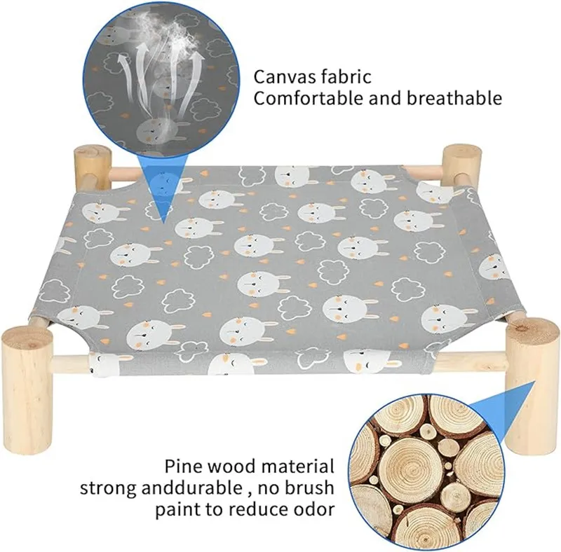 Cama para gatos, cama elevada, casa de lona, hamaca de madera maciza para gatos, cama para acampar para mascotas, casa para gatos, suministros portátiles lavables y extraíbles para mascotas - imagen 5