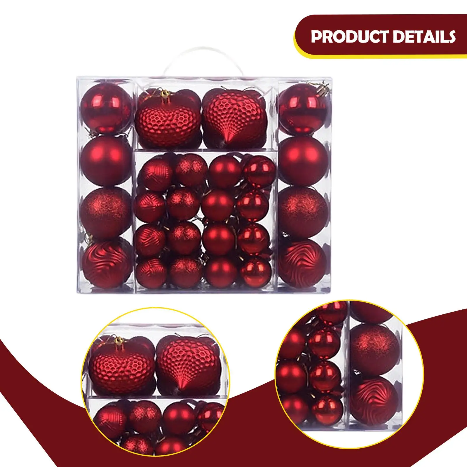 48 Pieces Christmas Balls Christmas Tree Decorations 4cm 8cm 6cm Christmas Baubles for Indoor Anniversaries Wedding Indoor