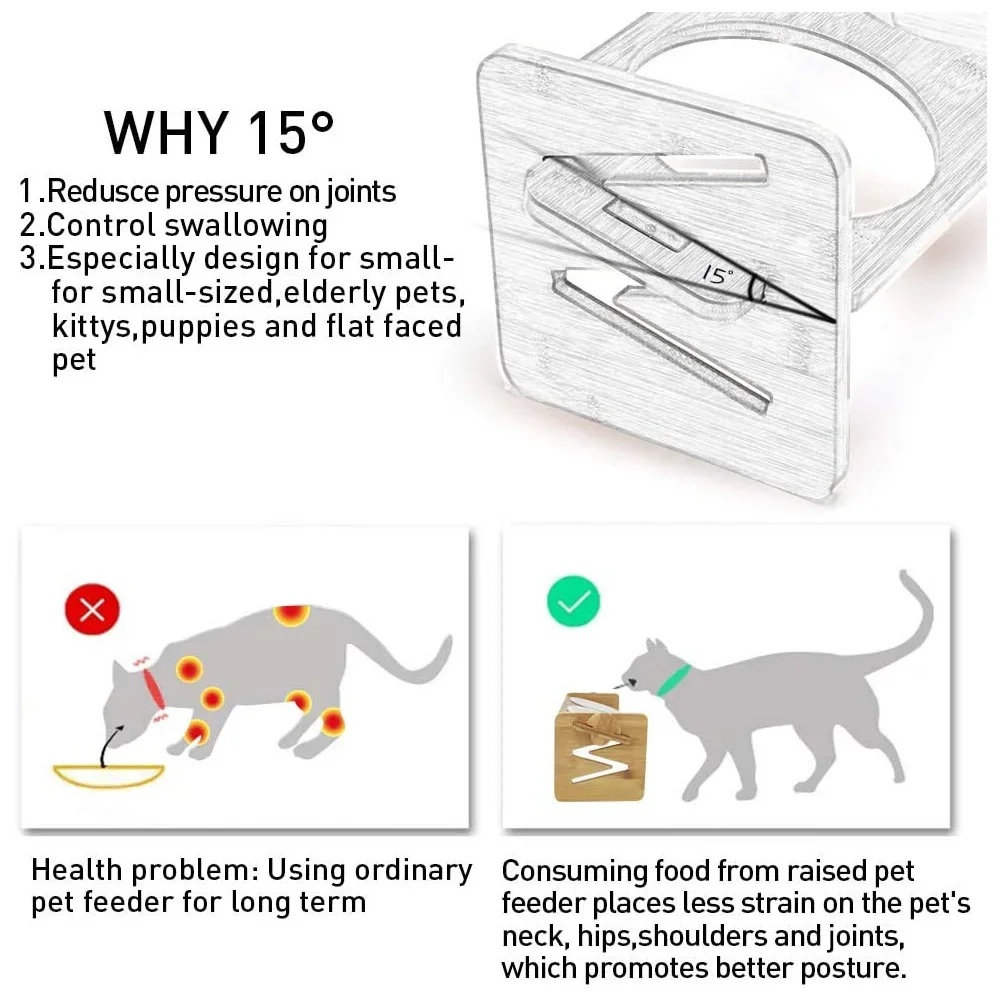 Cuencos de bambú ajustables para mascotas, cuencos de alimentación de altura elevada, platos de agua y comida, soporte de madera para cachorro, gato, soporte para el cuidado del cuello - imagen 4