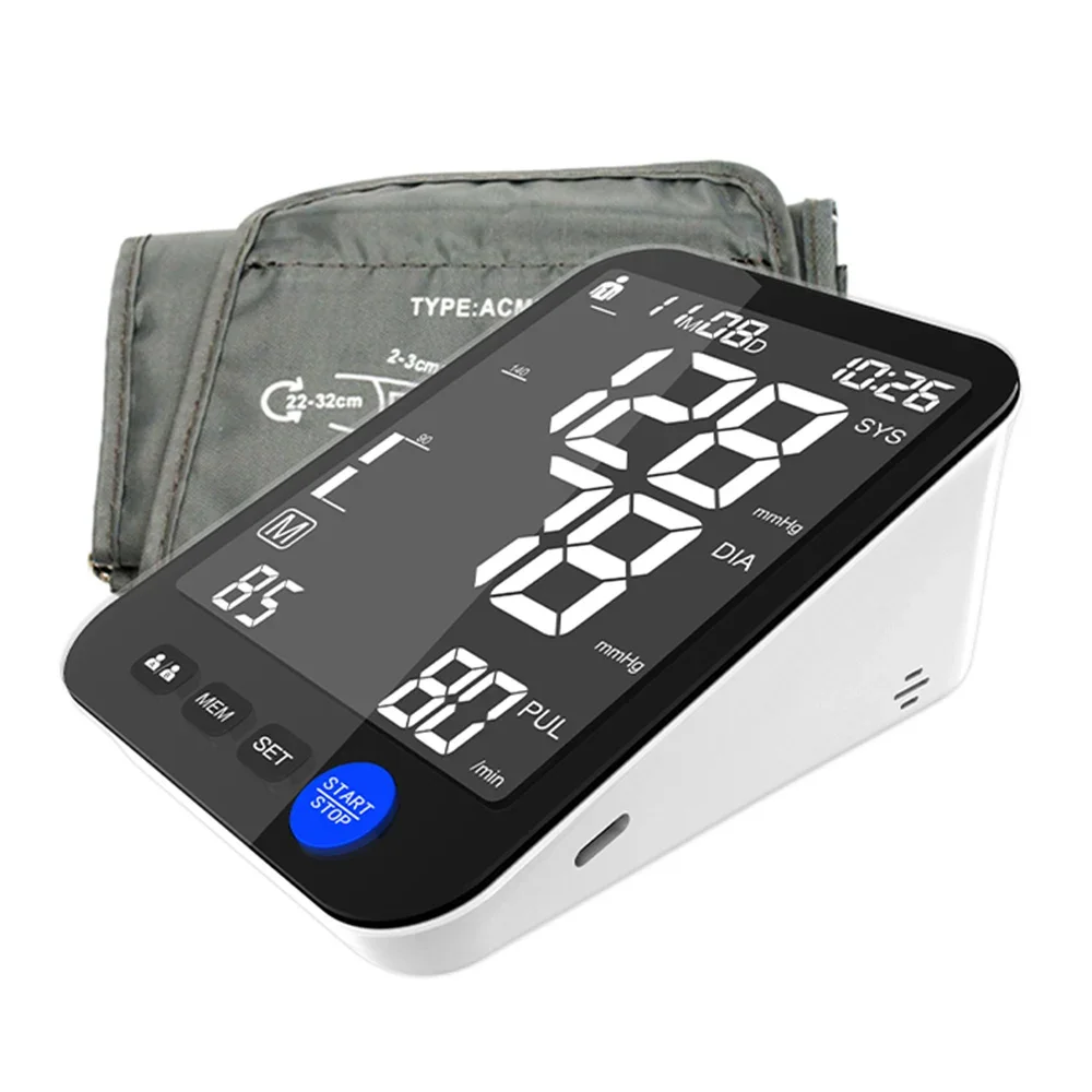 Monitor de presión arterial, pantalla LED grande retroiluminada a Color de 5 ", tensiómetro Digital automático de presión arterial, esfigmomanómetro