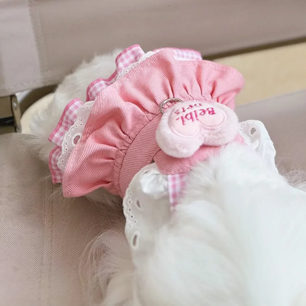 Pet Peach Heart Denim Skirt Dog Cat Pull Chest Back Clothes in Spring Breathable Dog Walking Harness Cat Collar - imagen 4