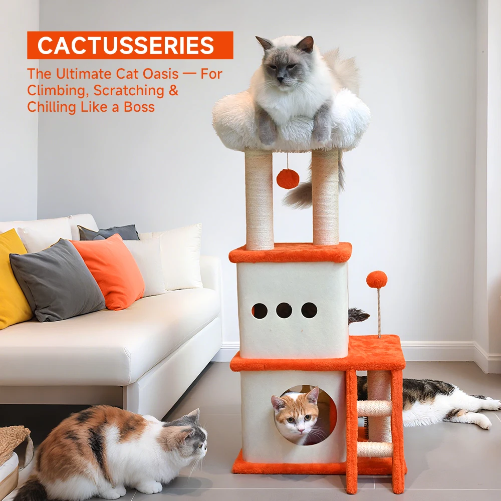 Árbol para gatos multinivel con poste rascador y percha acogedora