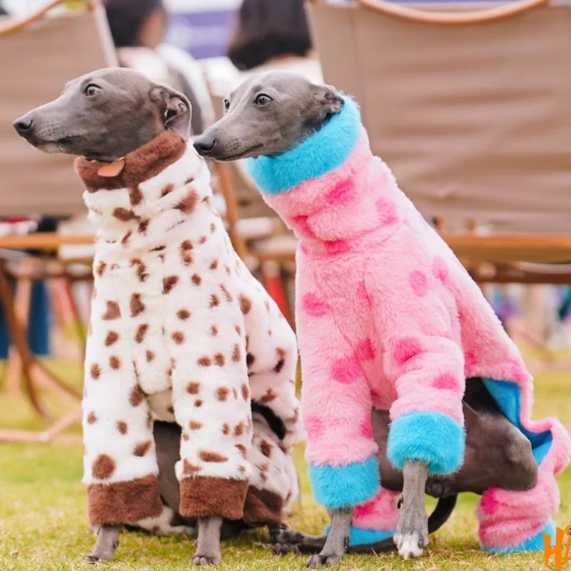 Traje de lana color café rosa de invierno para galgo italiano, cuello alto, grueso, 4 patas, mangas largas, abrigo cálido, disfraces dulces para Whippet