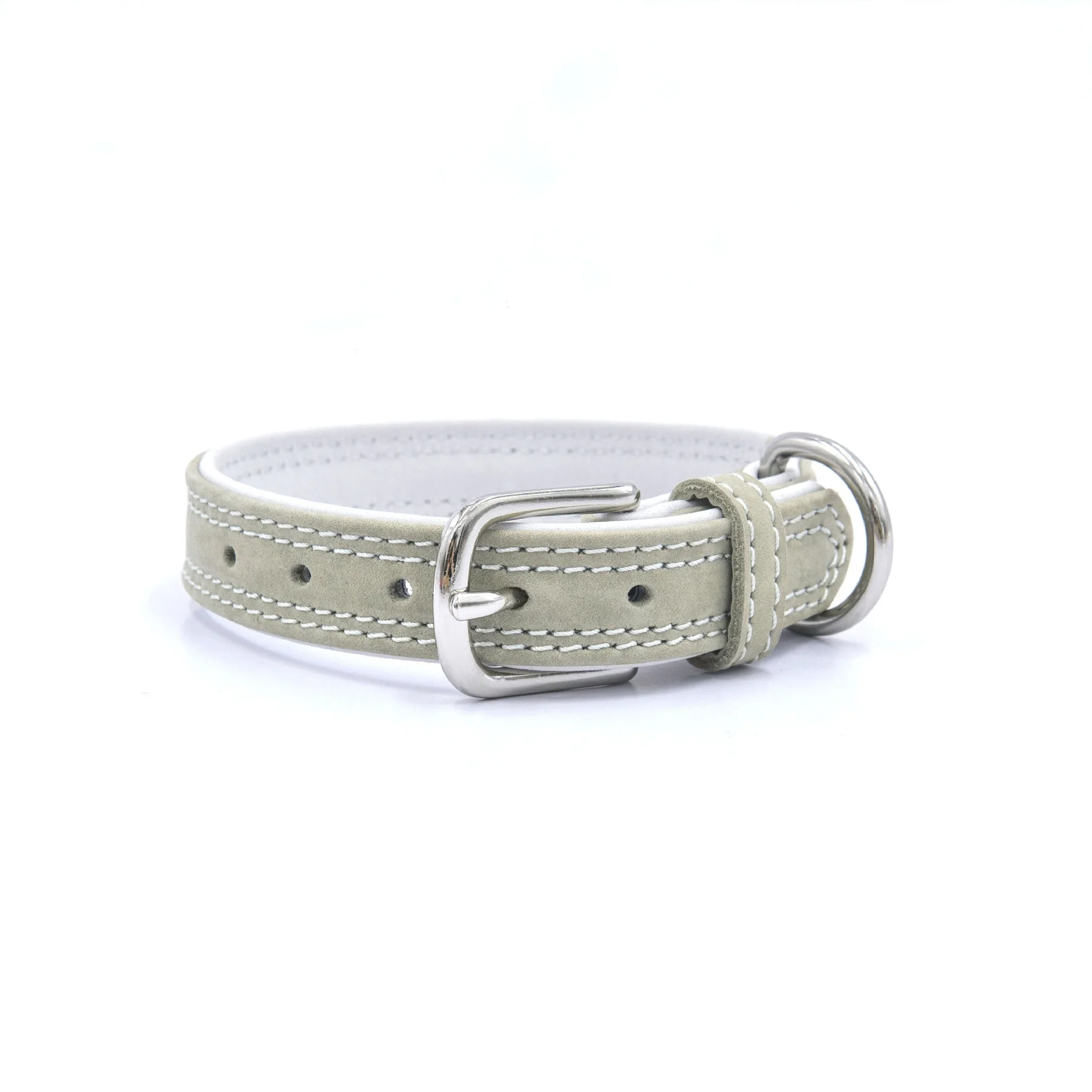 Collar de perro de piel de vaca amarilla de grano superior, Collar de mascota impermeable ajustable de cuero real, cables de perro a juego de dos tonos suaves de doble capa