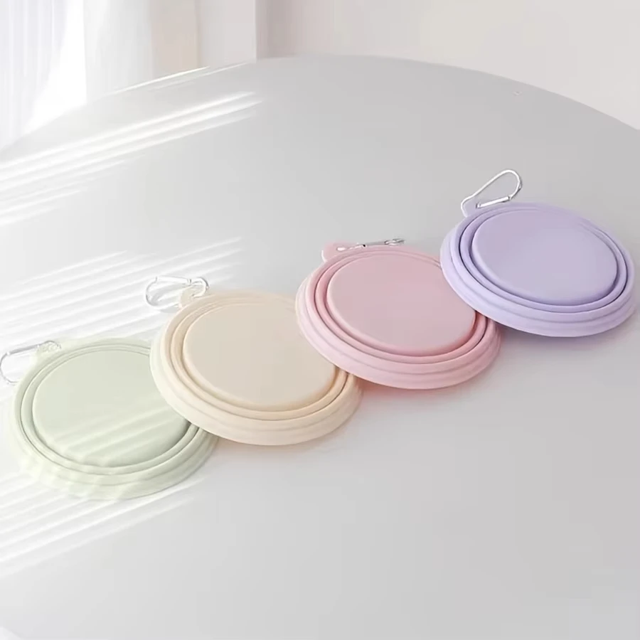 Cuenco de silicona plegable colgante para perros y mascotas, contenedor de agua portátil para viajes al aire libre, bandeja de alimentación, suministro de Color macarrón, 350ml