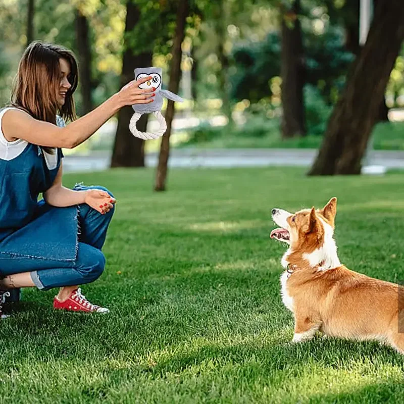 Juguete chirriante de peluche para perros, cuerda de algodón, búho, juguete para perros resistente a masticar, juguete creativo interactivo de entretenimiento para mascotas - imagen 3