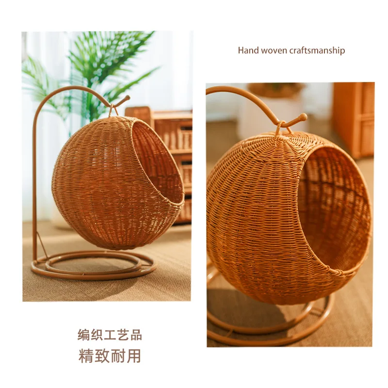 Hamaca de ratán de imitación para mascotas, hamaca Universal para las cuatro estaciones, nido para gatos, perrera, cesta para dormir para mascotas pequeñas, Villa para gatos - imagen 3