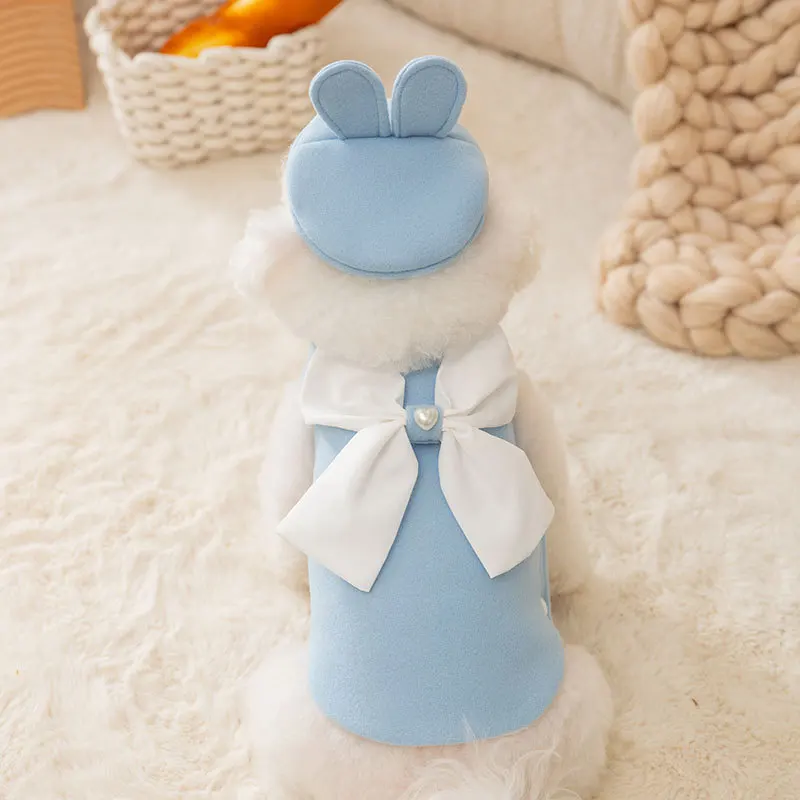 Mignon chiot automne et hiver chien vêtements princesse Style grand nœud jarretelle chiens robe pour petit chien jupe Teddy chat chien vêtements - imagen 3