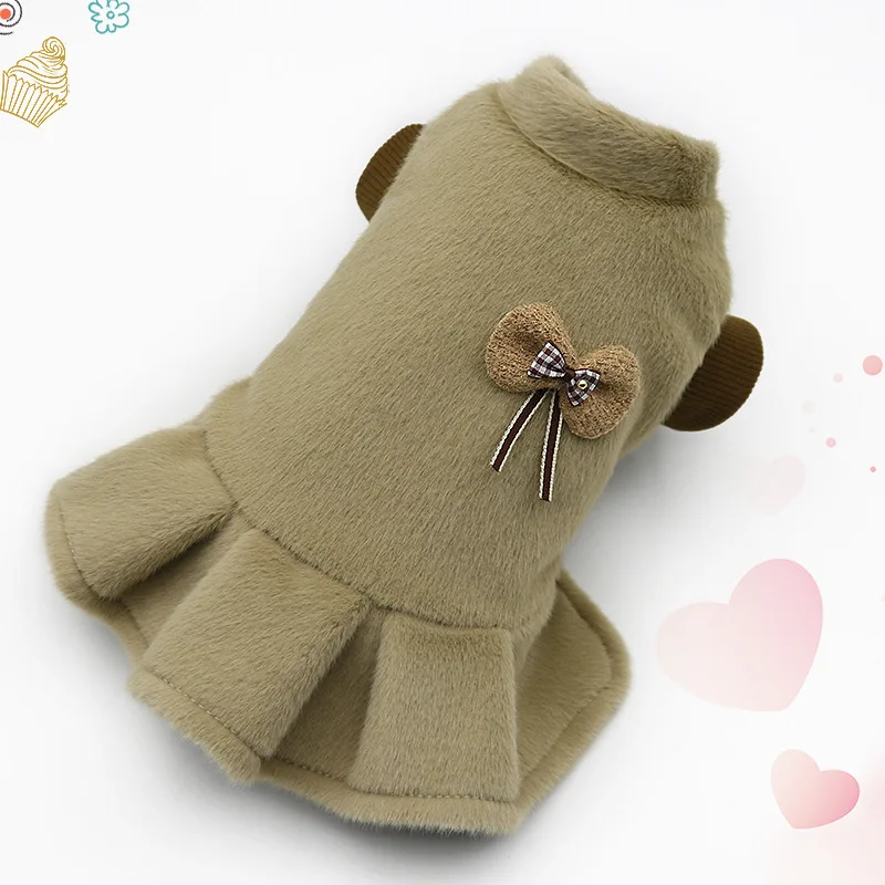 Vestido de felpa de otoño/invierno para mascotas, vestido de princesa para mascotas, abrigo grueso de invierno para gatos y niños pequeños, ropa para perros pequeños, ropa para cachorros - imagen 2