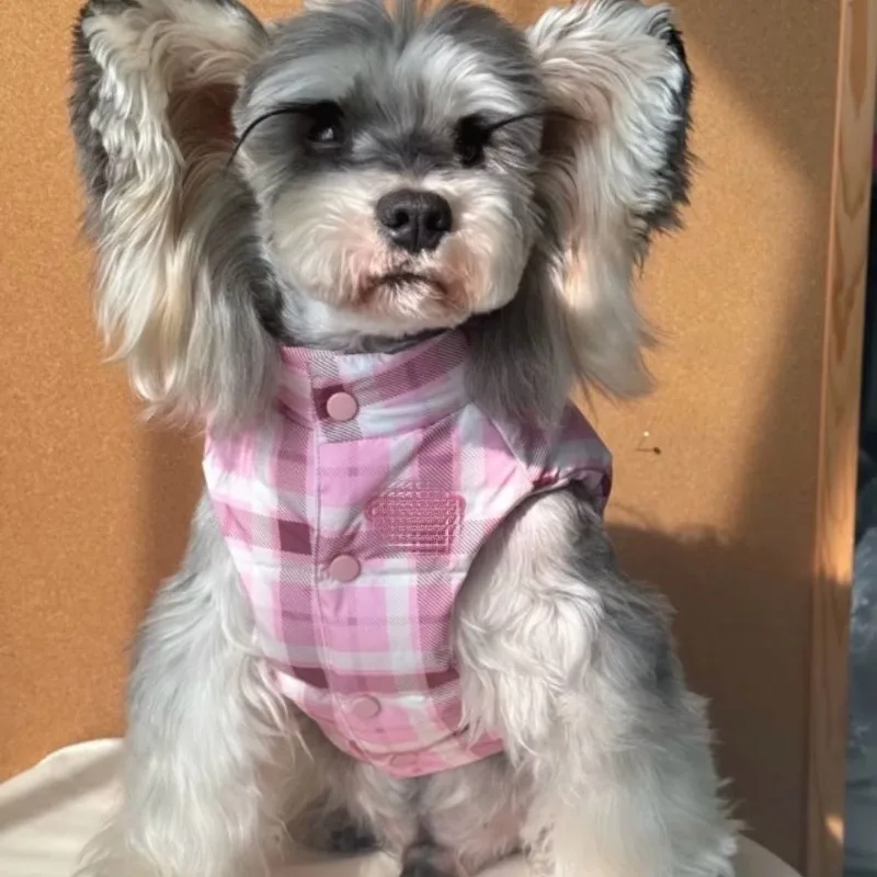 Lindo abrigo a cuadros de invierno, Parkas para perros pequeños, Schnauzer, ropa cálida de felpa a prueba de frío para cachorros, ropa para perros pequeños - imagen 2