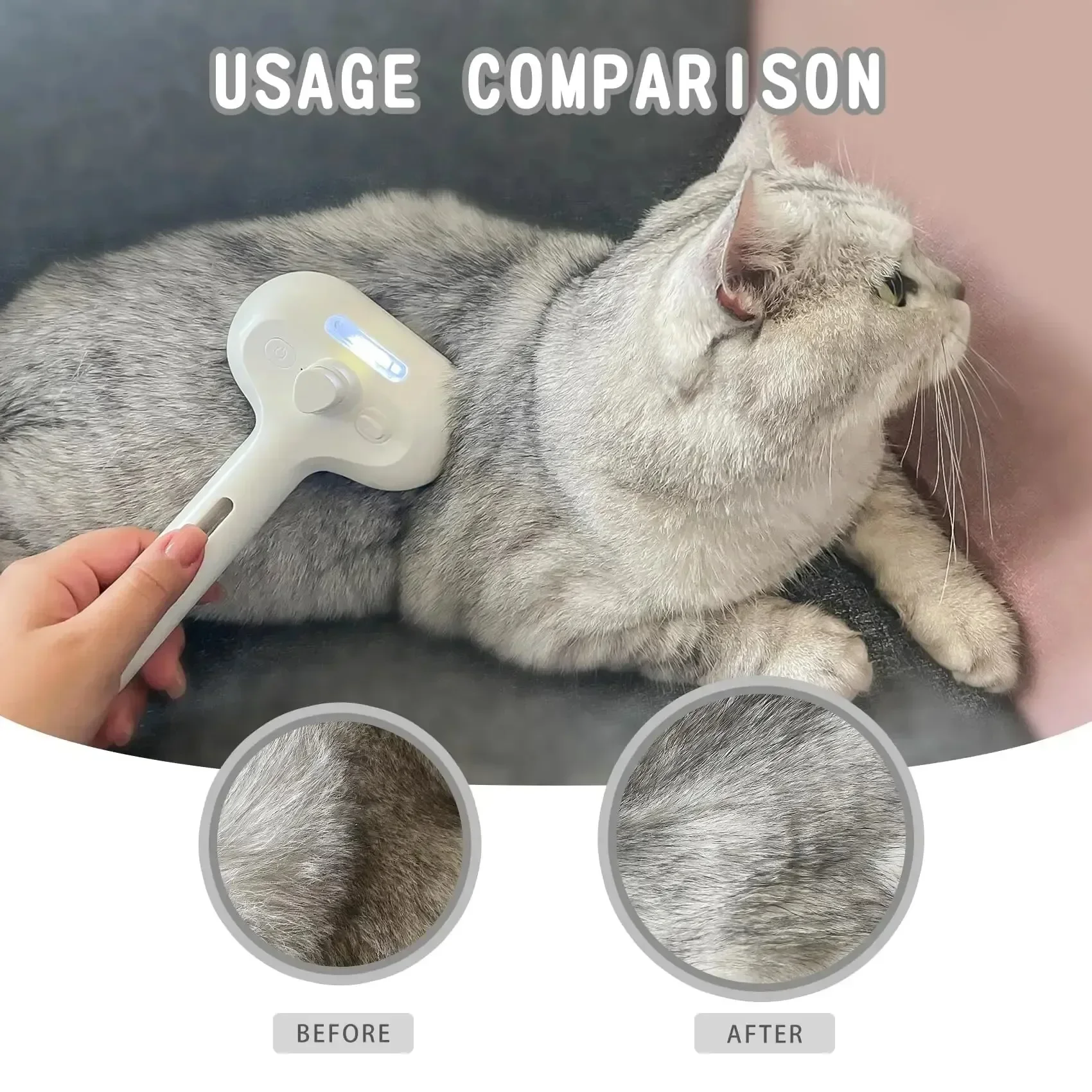 Cepillo 3 en 1 para gatos y perros: eléctrico, vapor y desenredado - imagen 4