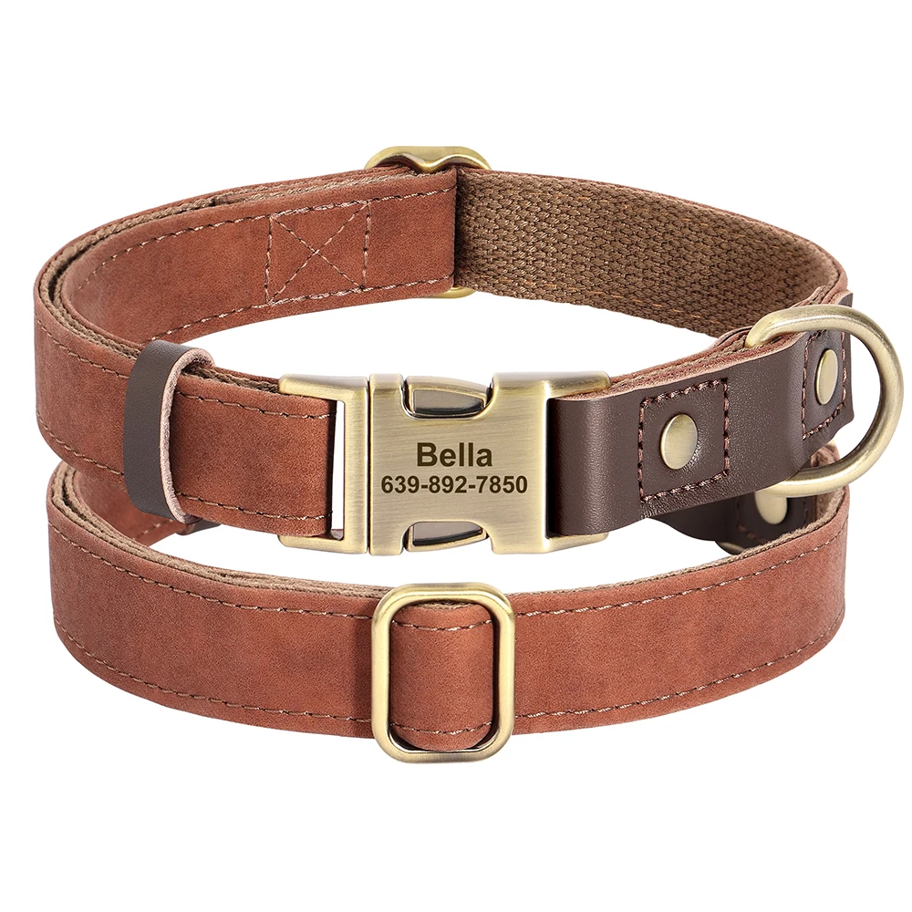 Collar de perro grabado personalizado, collares de nailon de cuero PU con hebilla para perro, Collar personalizado para mascotas para perros pequeños y medianos, Pitbull Pug - imagen 3