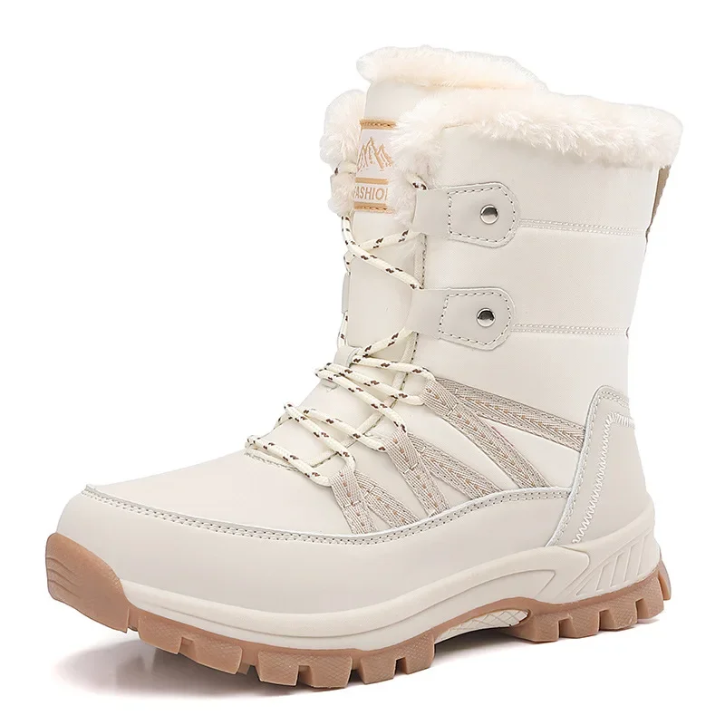 Botas de nieve peludas de alta calidad para mujer, zapatos deportivos cálidos de algodón para exteriores, zapatos transfronterizos de talla grande, cómodos, informales, con punta redonda, para invierno