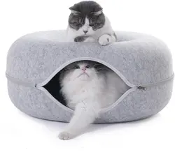 Túnel interactivo Donut para gatos – juguete y cama doble uso