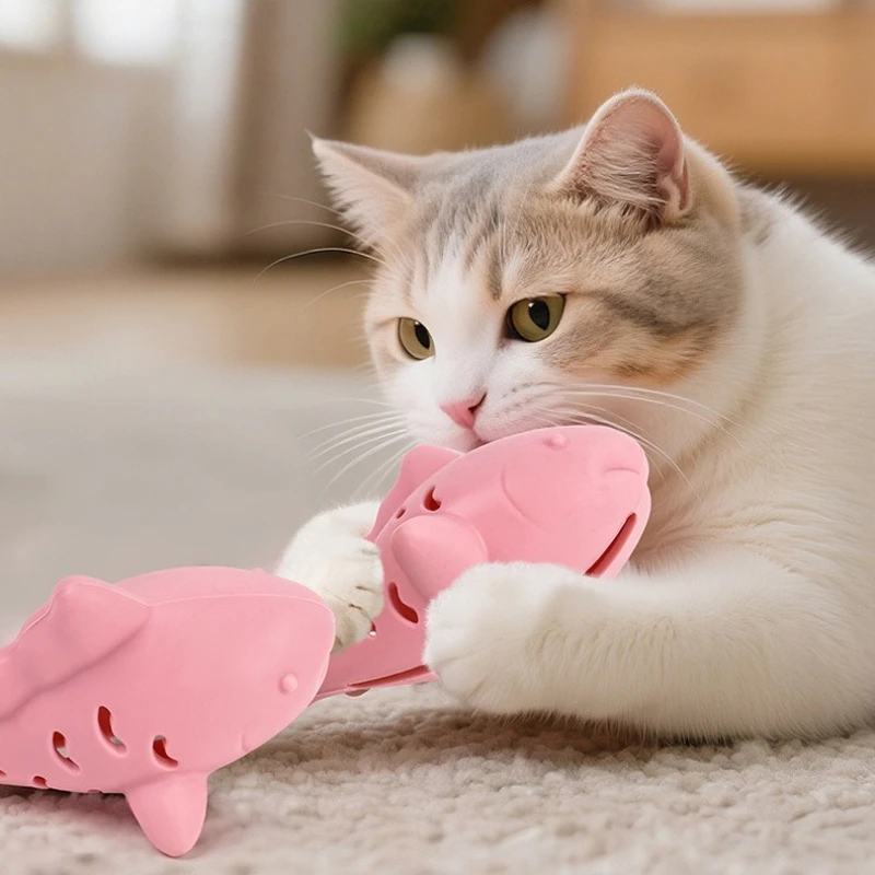 Alimentador de rompecabezas de pescado de silicona: juguete para gatos dispensador de golosinas de juego lento de ​ ​ Silicona segura para masticar - Mordedor dental para gatitos - imagen 5