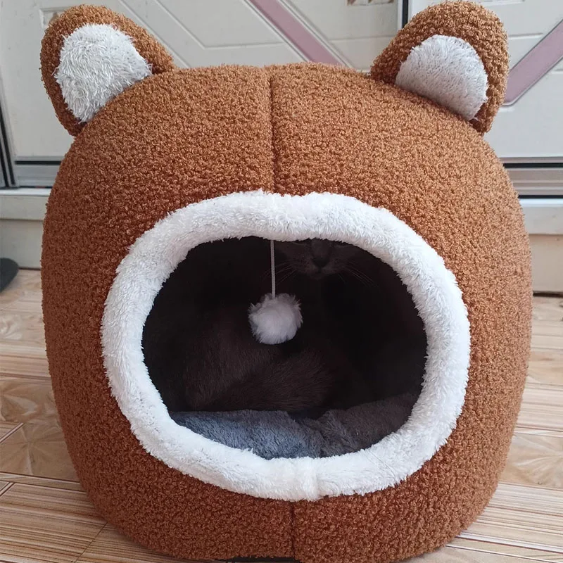 Acogedora cama para gatos, cesta cálida y suave para gatitos y gatos, tumbona y tienda en uno, cama para mascotas para gatos y perros - imagen 3