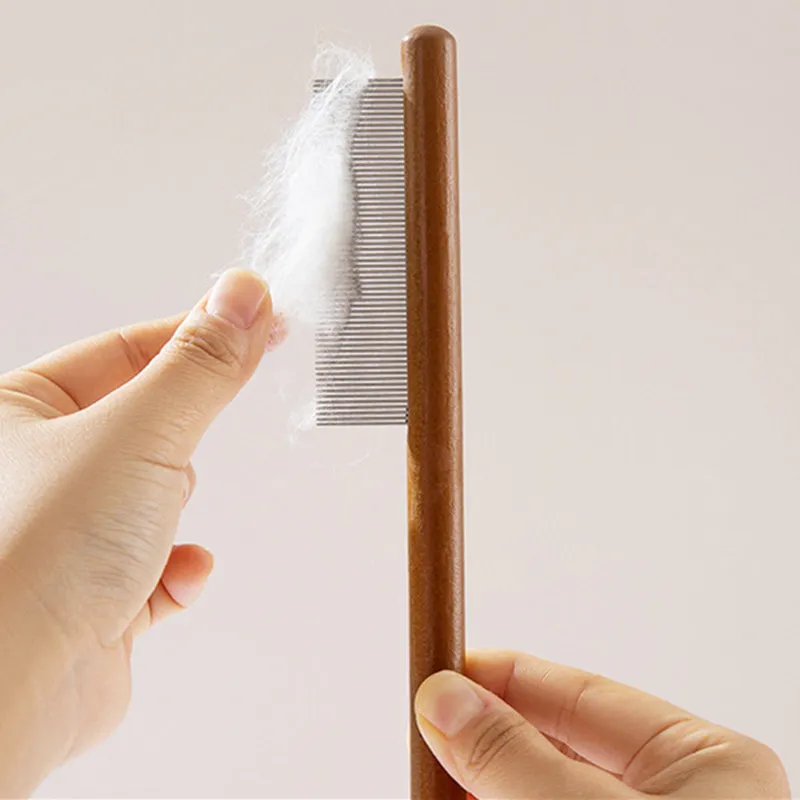 Cepillo de Masaje con Mango de Madera para Gatos con Peine Removedor de Acero Inoxidable - imagen 5