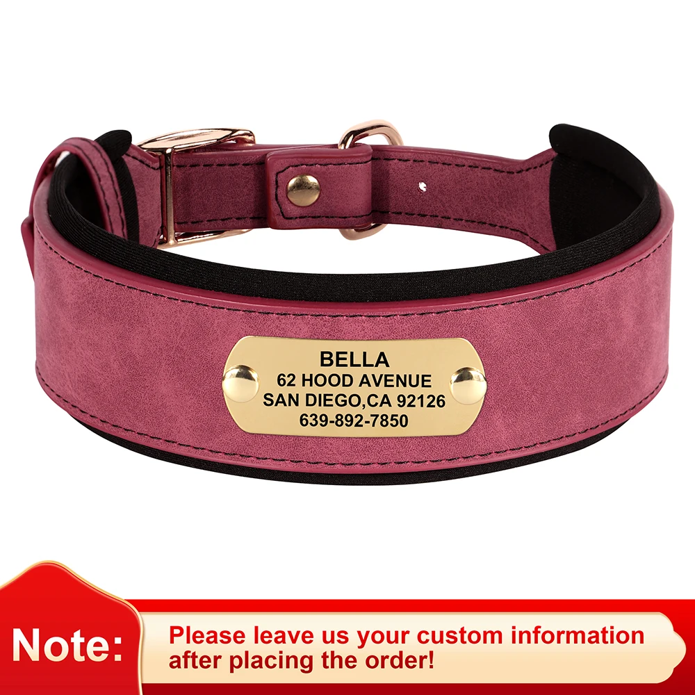 Collar de perro ancho personalizado de cuero PU, collares con etiquetas para perros personalizados, Collar acolchado para mascotas para perros pequeños, medianos y grandes, Pitbull Buldog - imagen 5