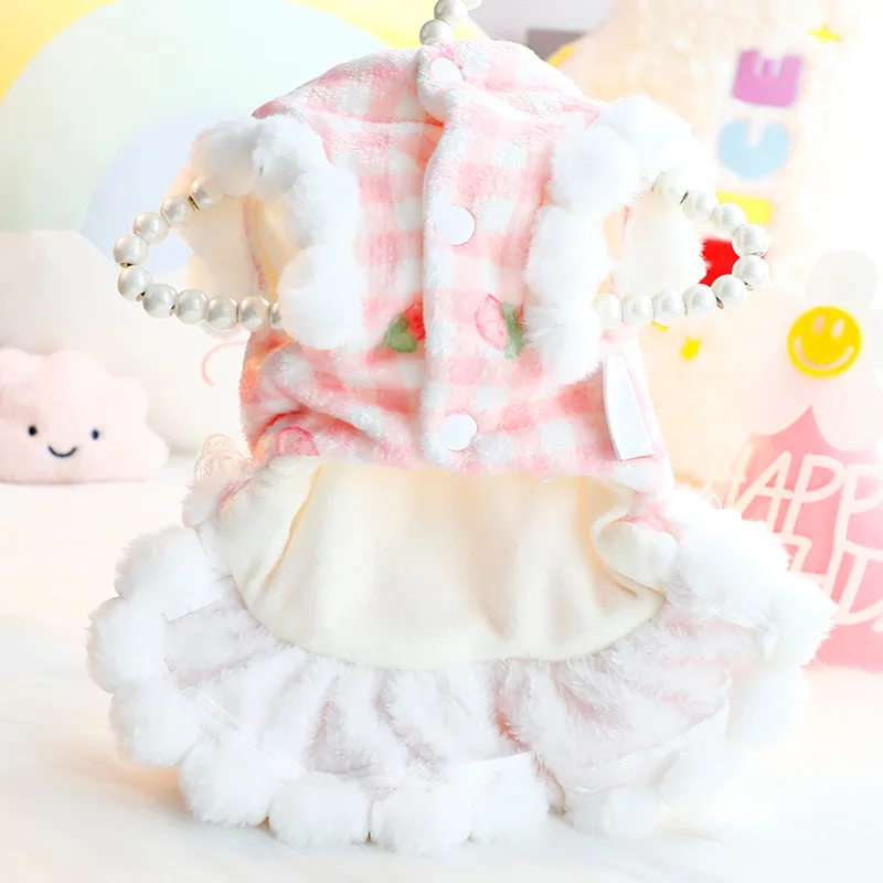 Vestido de algodón grueso de terciopelo para perro, ropa suave de Lolita, lindo gato sólido, Chihuahua, Bulldog Francés, disfraces de perro, Invierno - imagen 3