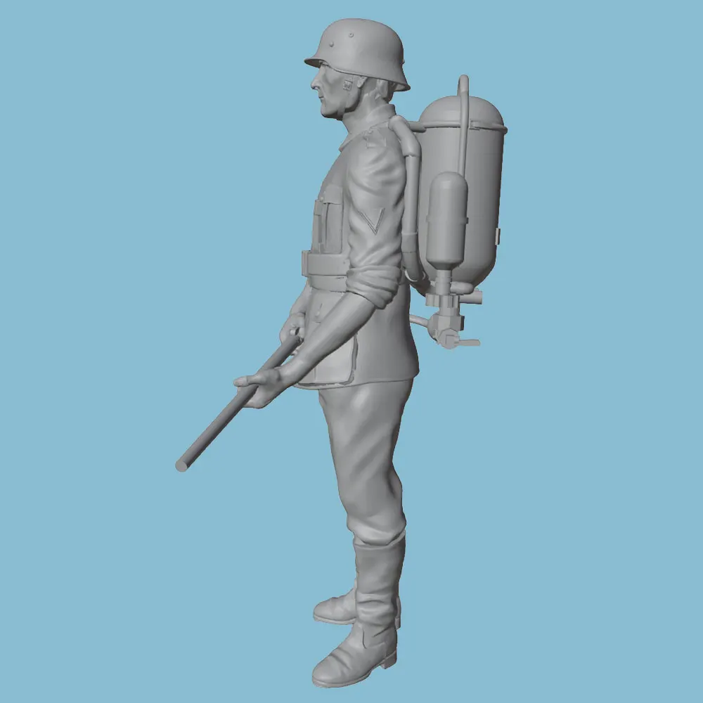 Soldado miniatura lanzallamas Segunda Guerra Mundial resina sin pintar - imagen 4