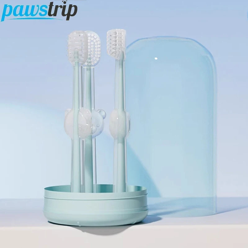 3 unids/set cepillo de dientes para mascotas, cepillo de dientes de silicona para perros de tres lados, cepillo para lengua de cachorro, suministros de limpieza de dientes para mascotas, accesorios para perros