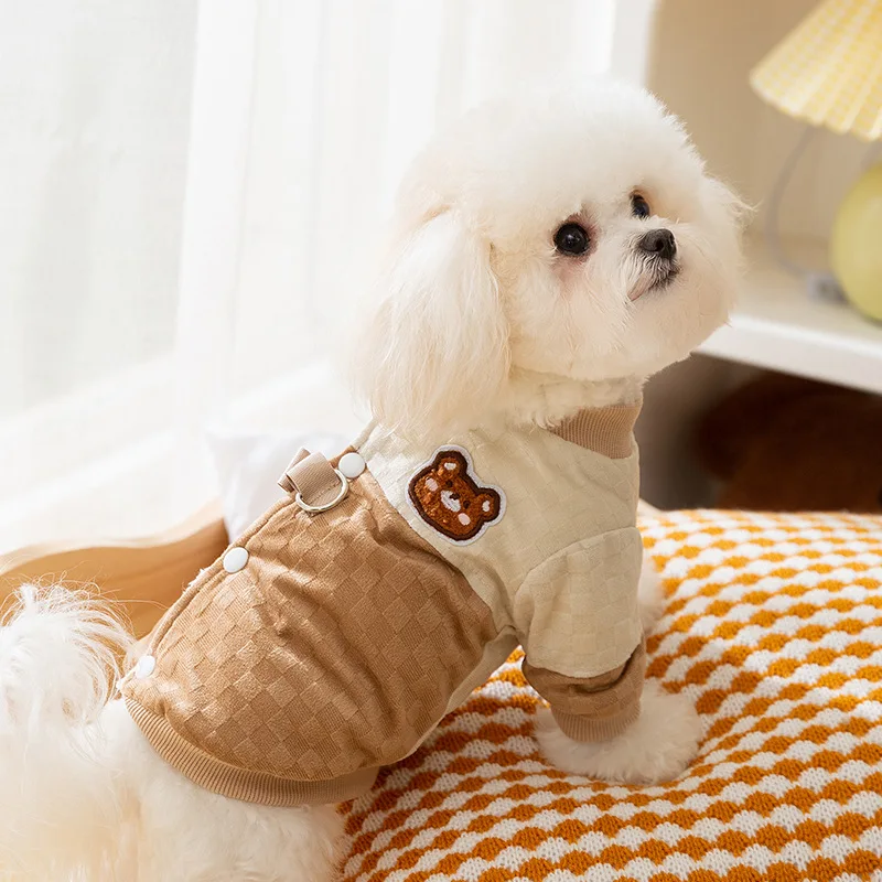 Ropa para perros de otoño e invierno, empalme de tablero de ajedrez, puede tirar de dos pies, chaqueta, suministros de ropa para mascotas de tamaño pequeño y mediano - imagen 3