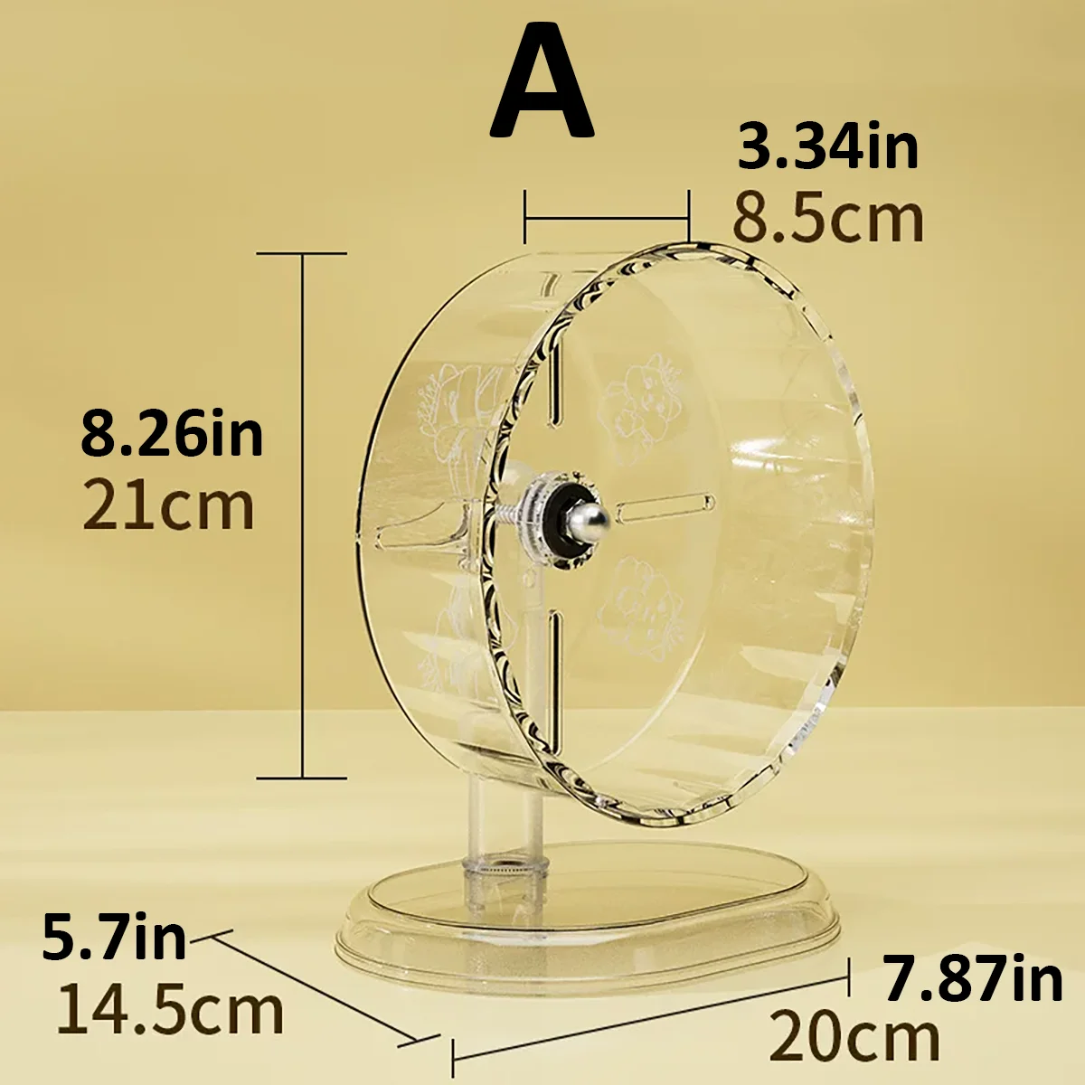 Rueda silenciosa para hámster – Soporte acrílico antivuelco modelo oso dorado - imagen 5